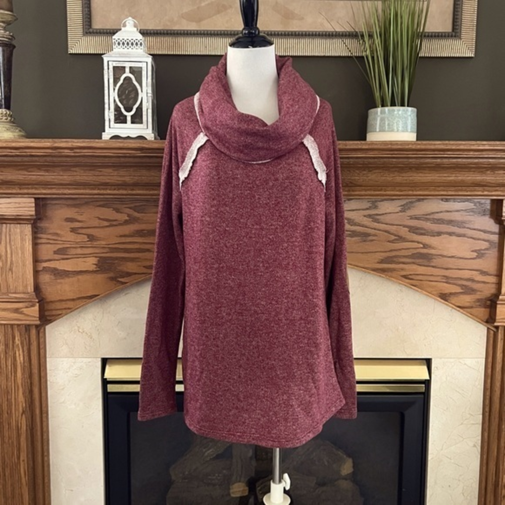 12PM By Mon Ami Women's Maroon Funnel Cowl Neck Pullover Sweater Sz. M